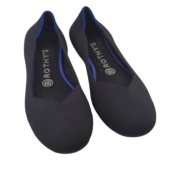 Rothy's The Flat Black Solid Knit Fabric Round Textile Ballet Flats Women’s US 8 - Picture 1 of 8
